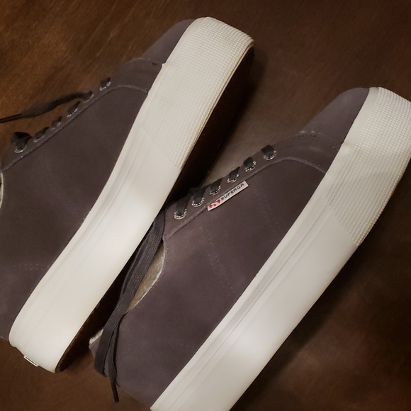 Superga suede, fleece lined, platform sneakers - Picture 2 of 7